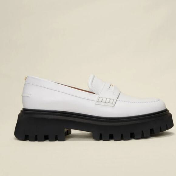 Maje White Leather Chunky Platform Lug Sole Loafers Clover Detail EU 38 / US 7.5 - Picture 3 of 14